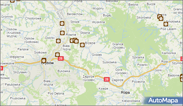 mapa Gródek gmina Grybów, Gródek gmina Grybów na mapie Targeo