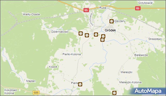 mapa Gródek-Kolonia gmina Gródek, Gródek-Kolonia gmina Gródek na mapie Targeo