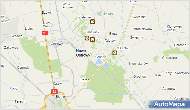 mapa Grodno gmina Nowe Ostrowy, Grodno gmina Nowe Ostrowy na mapie Targeo