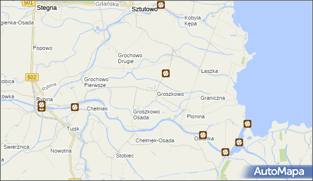 mapa Groszkowo gmina Sztutowo, Groszkowo gmina Sztutowo na mapie Targeo