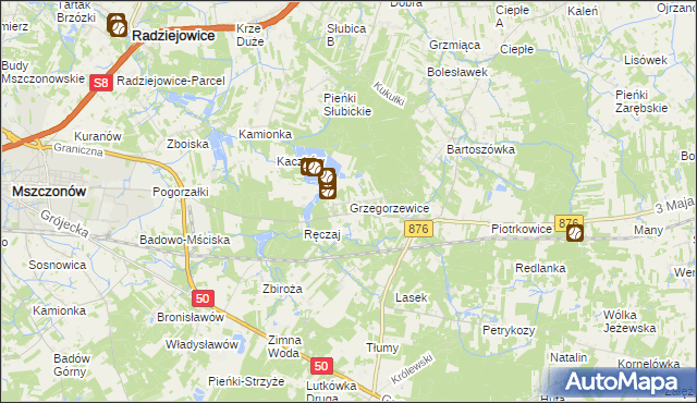 mapa Grzegorzewice gmina Żabia Wola, Grzegorzewice gmina Żabia Wola na mapie Targeo