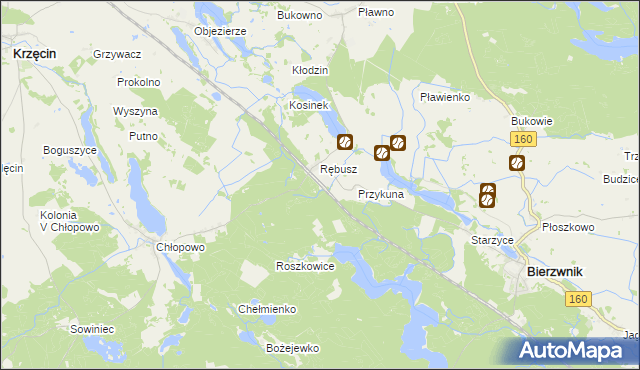 mapa Grzywna gmina Bierzwnik, Grzywna gmina Bierzwnik na mapie Targeo