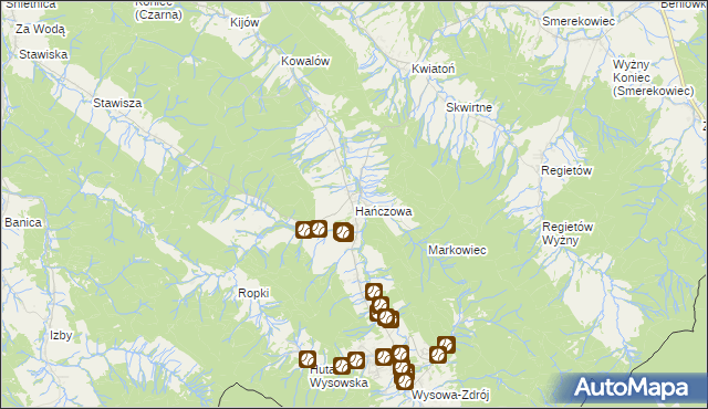 mapa Hańczowa, Hańczowa na mapie Targeo