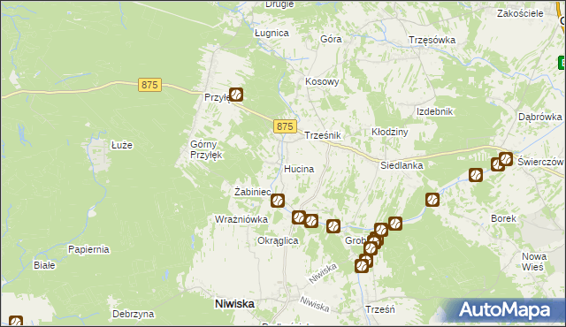 mapa Hucina, Hucina na mapie Targeo