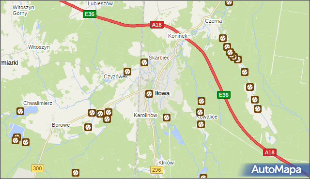 mapa Iłowa powiat żagański, Iłowa powiat żagański na mapie Targeo