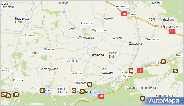 mapa Irządze powiat zawierciański, Irządze powiat zawierciański na mapie Targeo