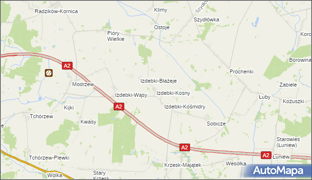 mapa Izdebki-Kosny, Izdebki-Kosny na mapie Targeo