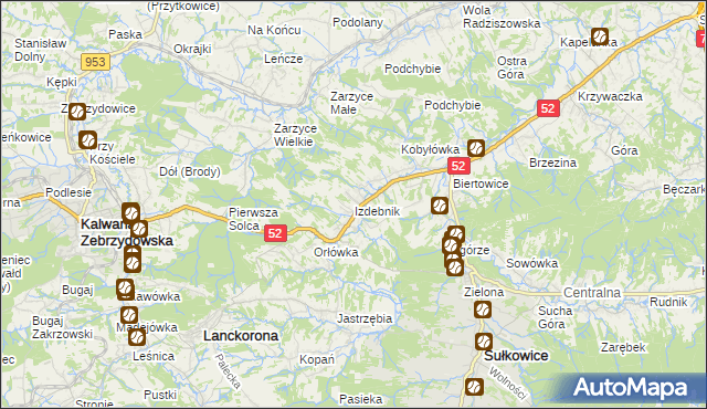 mapa Izdebnik gmina Lanckorona, Izdebnik gmina Lanckorona na mapie Targeo