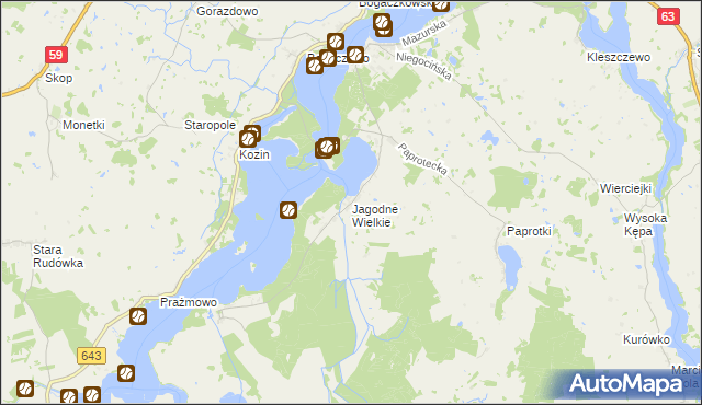 mapa Jagodne Wielkie, Jagodne Wielkie na mapie Targeo