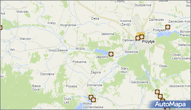 mapa Jagodno gmina Przytyk, Jagodno gmina Przytyk na mapie Targeo