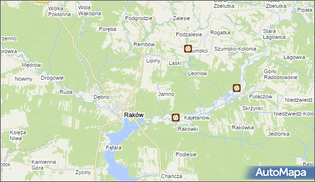 mapa Jamno gmina Raków, Jamno gmina Raków na mapie Targeo