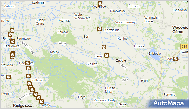 mapa Jamy gmina Wadowice Górne, Jamy gmina Wadowice Górne na mapie Targeo