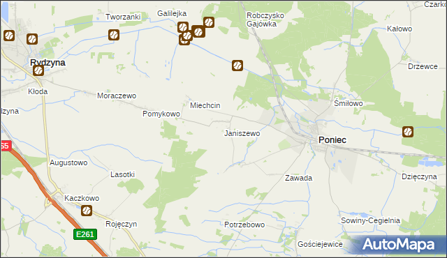 mapa Janiszewo gmina Poniec, Janiszewo gmina Poniec na mapie Targeo