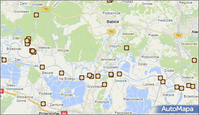 mapa Jankowice gmina Babice, Jankowice gmina Babice na mapie Targeo