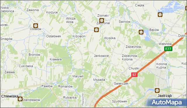 mapa Jankowice gmina Szydłowiec, Jankowice gmina Szydłowiec na mapie Targeo