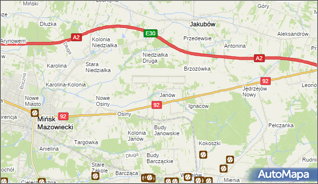 mapa Janów gmina Mińsk Mazowiecki, Janów gmina Mińsk Mazowiecki na mapie Targeo