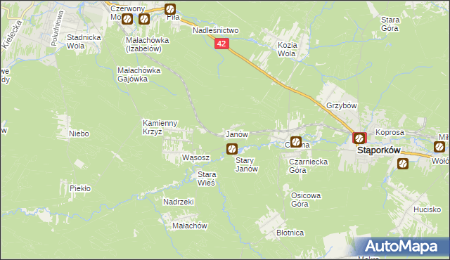 mapa Janów gmina Stąporków, Janów gmina Stąporków na mapie Targeo