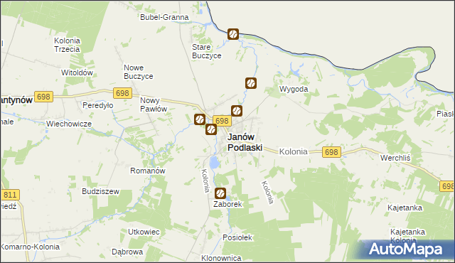 mapa Janów Podlaski, Janów Podlaski na mapie Targeo