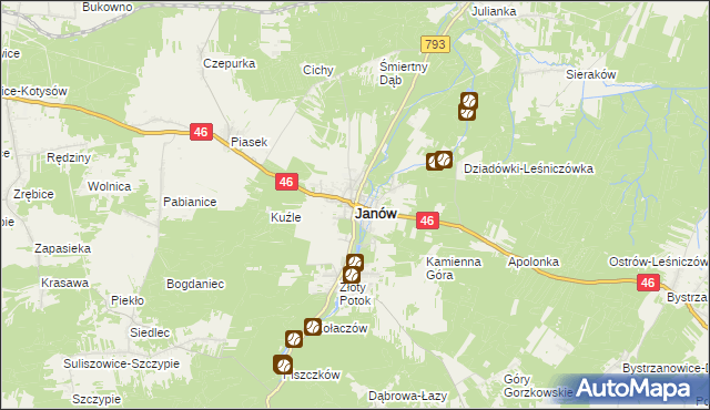 mapa Janów powiat częstochowski, Janów powiat częstochowski na mapie Targeo