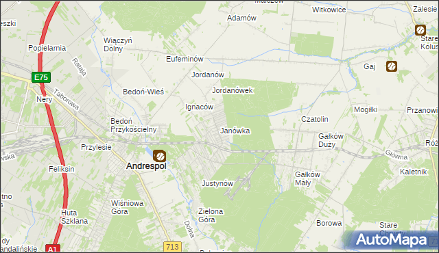 mapa Janówka gmina Andrespol, Janówka gmina Andrespol na mapie Targeo
