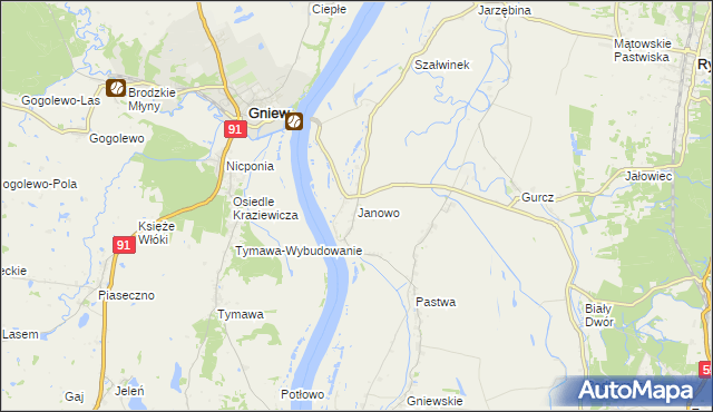 mapa Janowo gmina Kwidzyn, Janowo gmina Kwidzyn na mapie Targeo