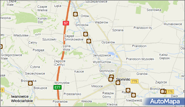 mapa Januszowice gmina Słomniki, Januszowice gmina Słomniki na mapie Targeo