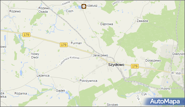 mapa Jaraczewo gmina Szydłowo, Jaraczewo gmina Szydłowo na mapie Targeo
