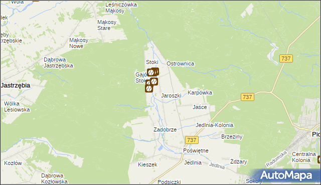 mapa Jaroszki gmina Pionki, Jaroszki gmina Pionki na mapie Targeo