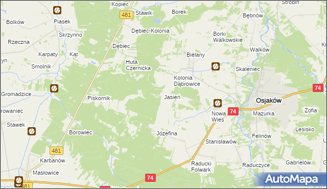 mapa Jasień gmina Osjaków, Jasień gmina Osjaków na mapie Targeo