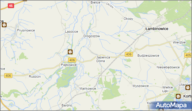 mapa Jasienica Dolna, Jasienica Dolna na mapie Targeo