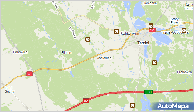 mapa Jasieniec gmina Trzciel, Jasieniec gmina Trzciel na mapie Targeo