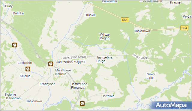 mapa Jastrzębna Druga, Jastrzębna Druga na mapie Targeo