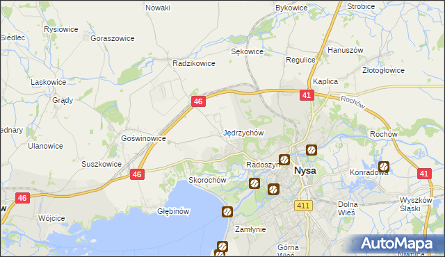 mapa Jędrzychów gmina Nysa, Jędrzychów gmina Nysa na mapie Targeo