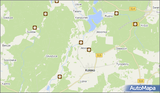 mapa Jesiona gmina Kolsko, Jesiona gmina Kolsko na mapie Targeo