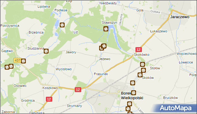 mapa Jeżewo gmina Borek Wielkopolski, Jeżewo gmina Borek Wielkopolski na mapie Targeo