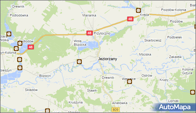 mapa Jeziorzany powiat lubartowski, Jeziorzany powiat lubartowski na mapie Targeo