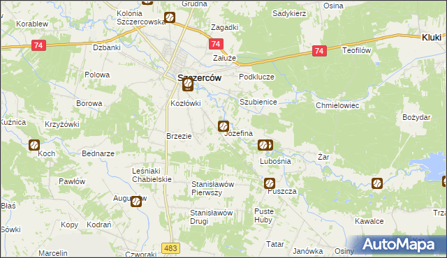 mapa Józefina gmina Szczerców, Józefina gmina Szczerców na mapie Targeo