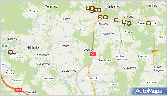 mapa Józefów gmina Mińsk Mazowiecki, Józefów gmina Mińsk Mazowiecki na mapie Targeo