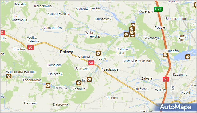 mapa Jurki gmina Pniewy, Jurki gmina Pniewy na mapie Targeo