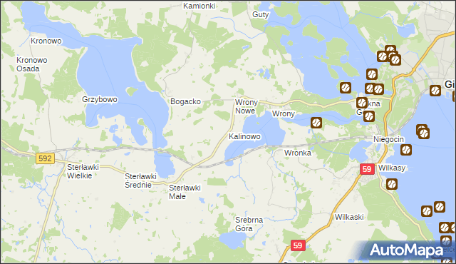 mapa Kalinowo gmina Giżycko, Kalinowo gmina Giżycko na mapie Targeo