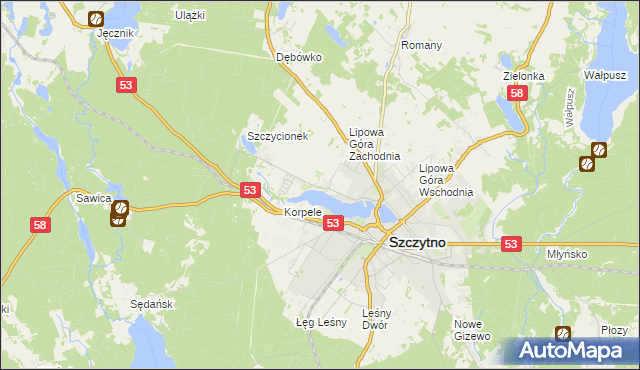 mapa Kamionek gmina Szczytno, Kamionek gmina Szczytno na mapie Targeo