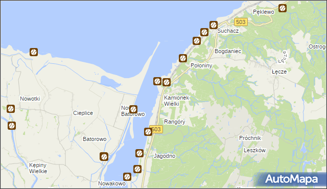 mapa Kamionek Wielki gmina Tolkmicko, Kamionek Wielki gmina Tolkmicko na mapie Targeo