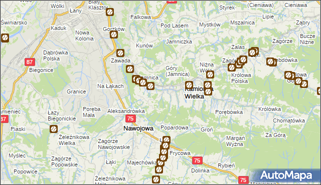 mapa Kamionka Mała gmina Kamionka Wielka, Kamionka Mała gmina Kamionka Wielka na mapie Targeo