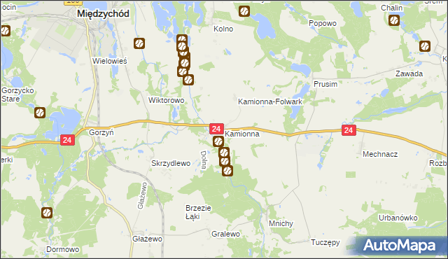 mapa Kamionna gmina Międzychód, Kamionna gmina Międzychód na mapie Targeo