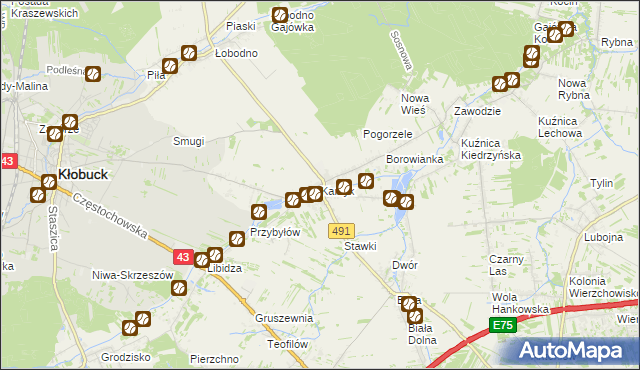 mapa Kamyk gmina Kłobuck, Kamyk gmina Kłobuck na mapie Targeo