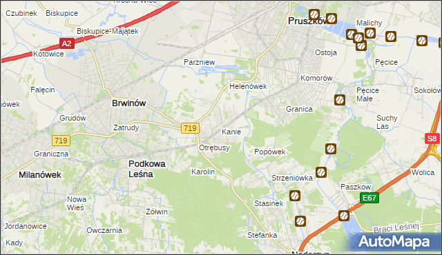 mapa Kanie gmina Brwinów, Kanie gmina Brwinów na mapie Targeo