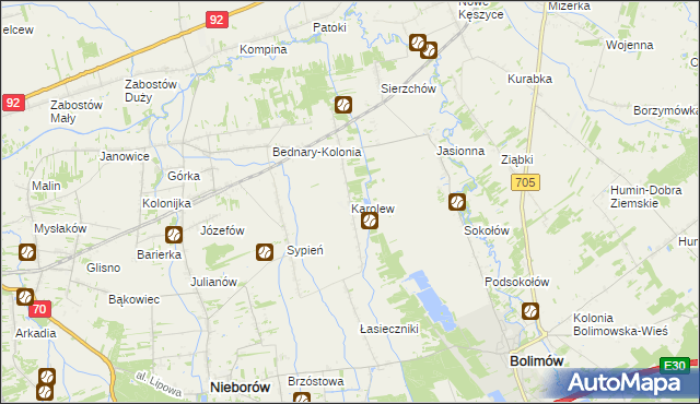 mapa Karolew gmina Nieborów, Karolew gmina Nieborów na mapie Targeo