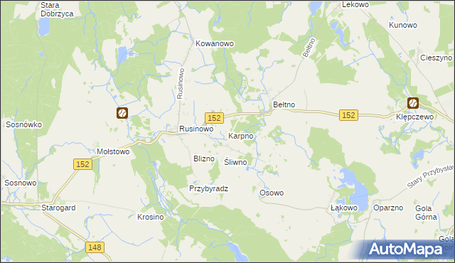 mapa Karpno gmina Świdwin, Karpno gmina Świdwin na mapie Targeo