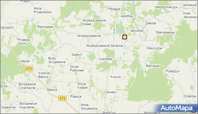mapa Karszew gmina Łask, Karszew gmina Łask na mapie Targeo