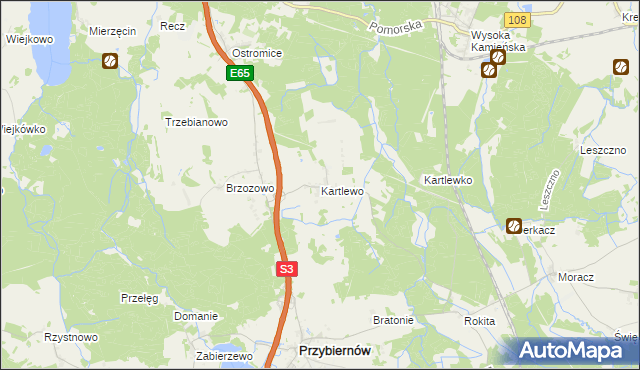 mapa Kartlewo gmina Przybiernów, Kartlewo gmina Przybiernów na mapie Targeo